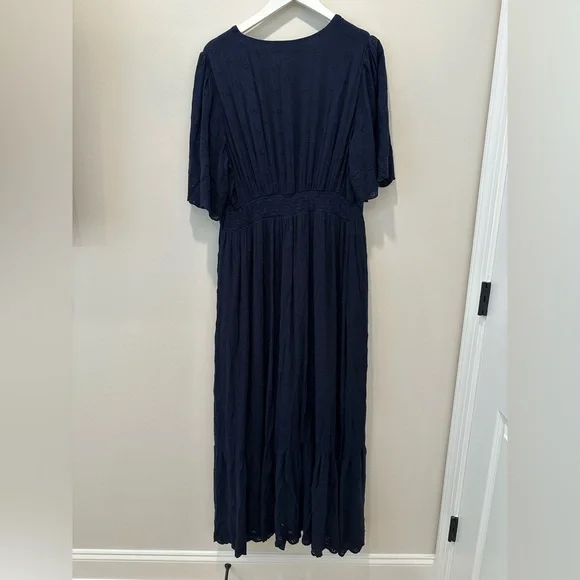 Boden Navy Lace Short Sleeve Maxi Dress Broderie Women’s Size 12 V Neck Long - Picture 4 of 16